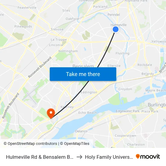 Hulmeville Rd & Bensalem Blvd to Holy Family University map