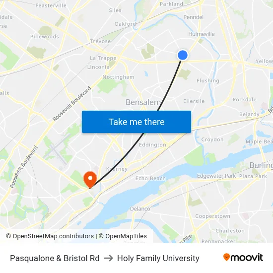 Pasqualone & Bristol Rd to Holy Family University map