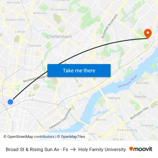 Broad St & Rising Sun Av - Fs to Holy Family University map