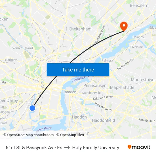 61st St & Passyunk Av - Fs to Holy Family University map