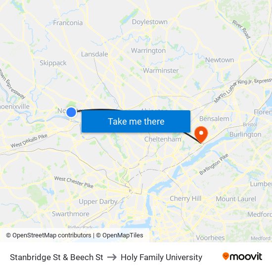 Stanbridge St & Beech St to Holy Family University map