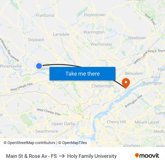 Main St & Rose Av - FS to Holy Family University map