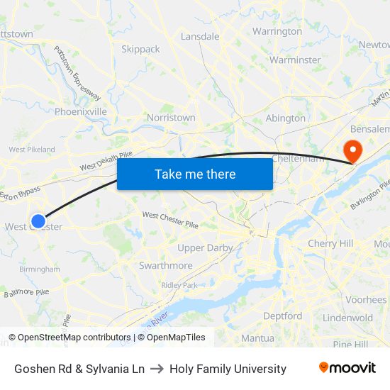 Goshen Rd & Sylvania Ln to Holy Family University map