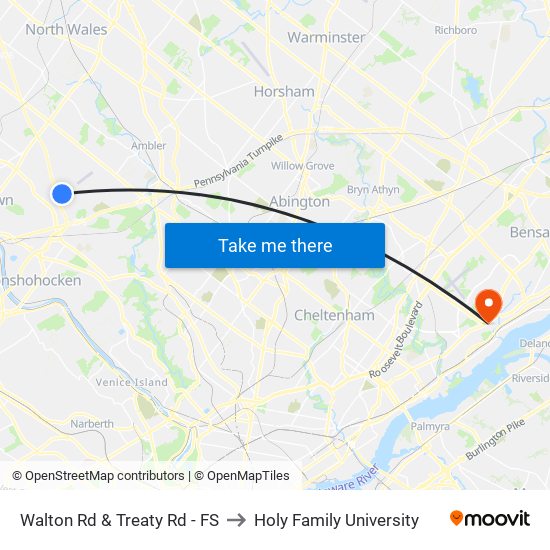 Walton Rd & Treaty Rd - FS to Holy Family University map
