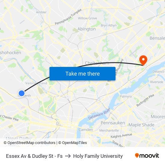 Essex Av & Dudley St - Fs to Holy Family University map