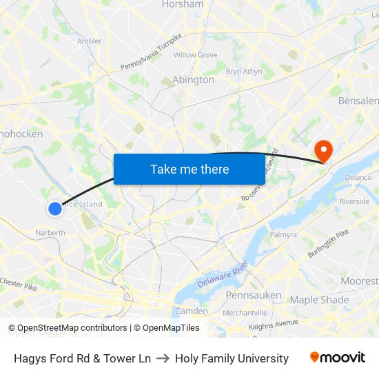 Hagys Ford Rd & Tower Ln to Holy Family University map
