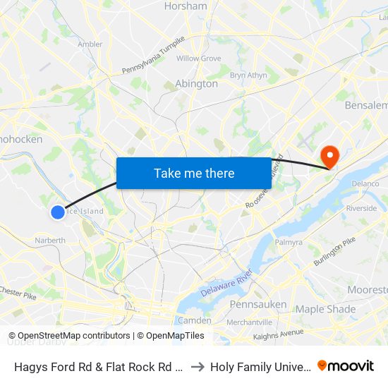 Hagys Ford Rd & Flat Rock Rd - Mbfs to Holy Family University map