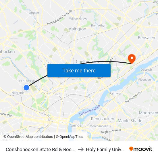 Conshohocken State Rd & Rockhill Rd to Holy Family University map