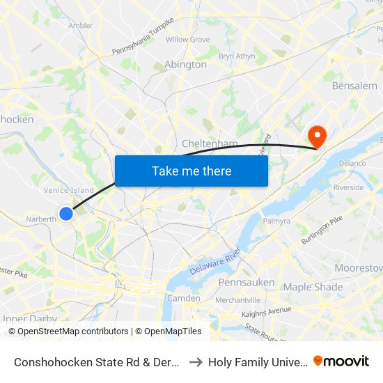 Conshohocken State Rd & Derwen Rd to Holy Family University map