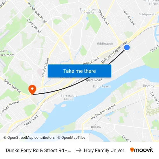 Dunks Ferry Rd & Street Rd - Mbns to Holy Family University map