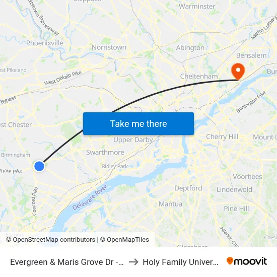 Evergreen & Maris Grove Dr - FS to Holy Family University map