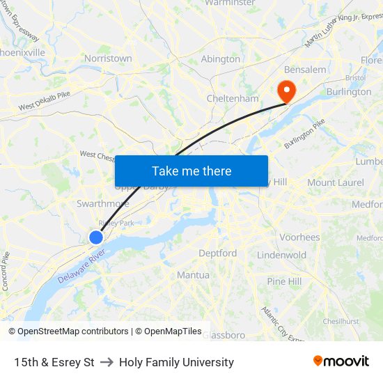 15th & Esrey St to Holy Family University map