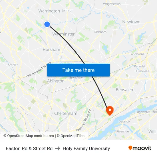 Easton Rd & Street Rd to Holy Family University map