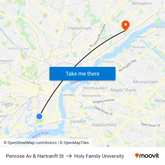 Penrose Av & Hartranft St to Holy Family University map