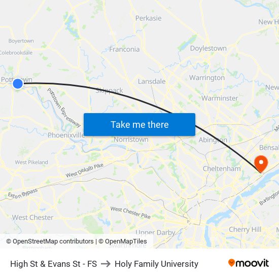 High St & Evans St - FS to Holy Family University map