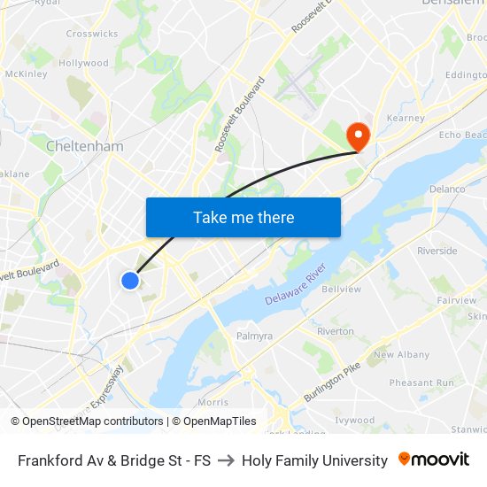 Frankford Av & Bridge St - FS to Holy Family University map