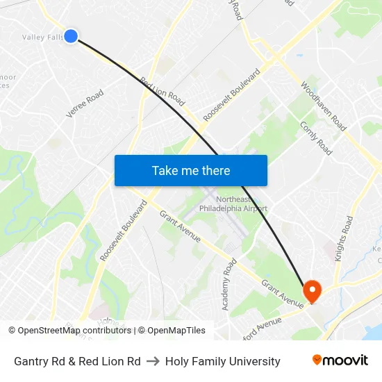 Gantry Rd & Red Lion Rd to Holy Family University map