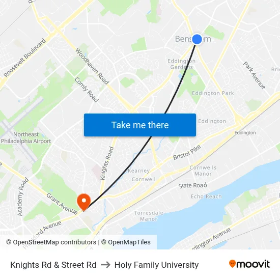 Knights Rd & Street Rd to Holy Family University map