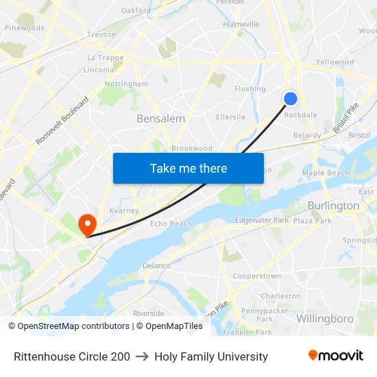 Rittenhouse Circle 200 to Holy Family University map