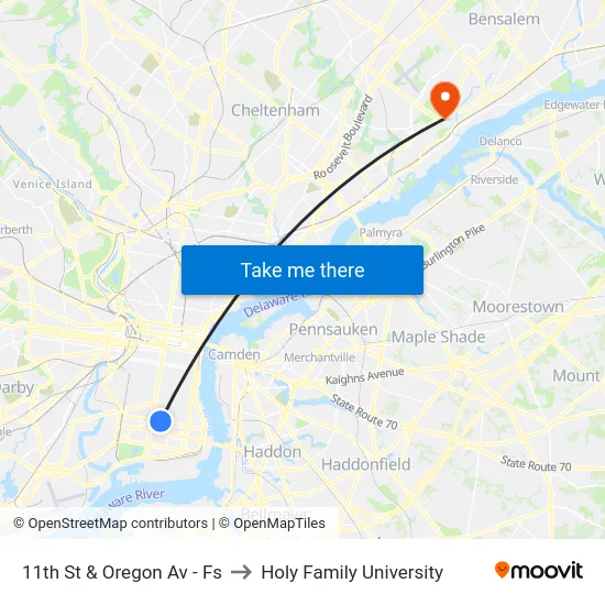 11th St & Oregon Av - Fs to Holy Family University map