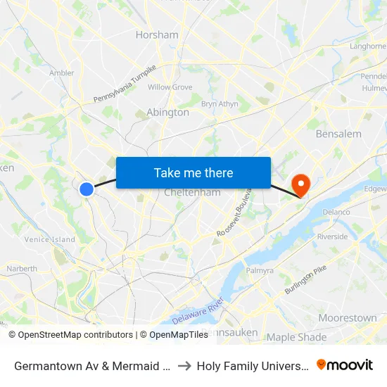 Germantown Av & Mermaid Ln to Holy Family University map