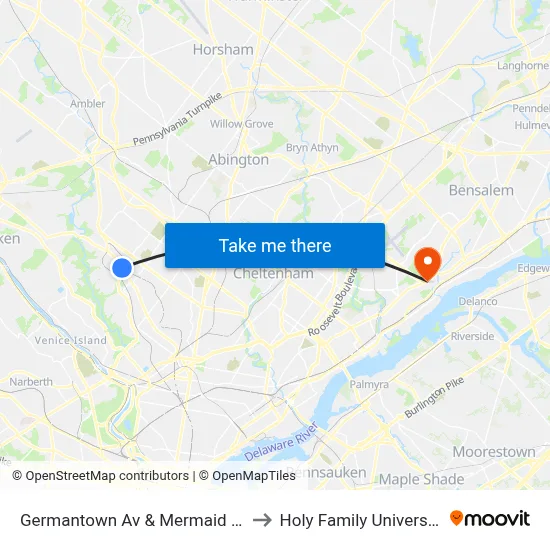 Germantown Av & Mermaid Ln to Holy Family University map