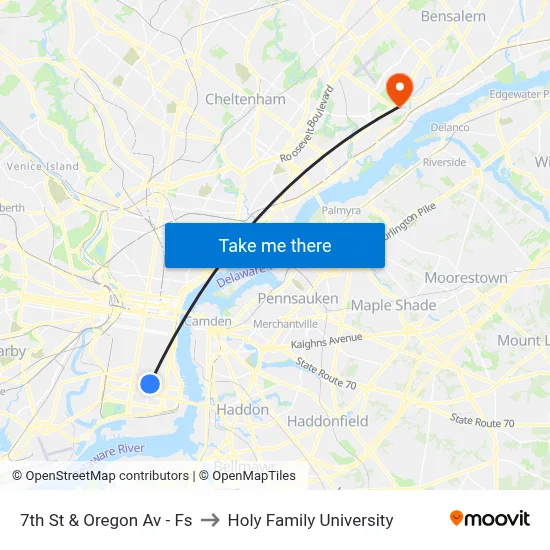 7th St & Oregon Av - Fs to Holy Family University map
