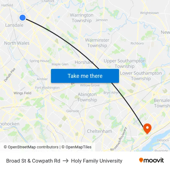 Broad St & Cowpath Rd to Holy Family University map