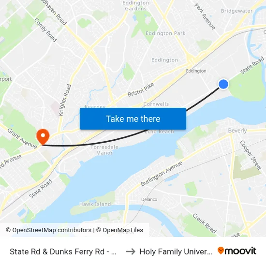State Rd & Dunks Ferry Rd - Mbns to Holy Family University map