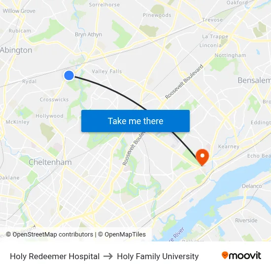 Holy Redeemer Hospital to Holy Family University map