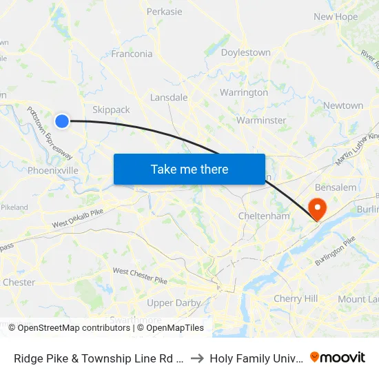 Ridge Pike & Township Line Rd - 1 Mbns to Holy Family University map