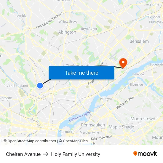 Chelten Avenue to Holy Family University map