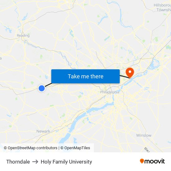 Thorndale to Holy Family University map