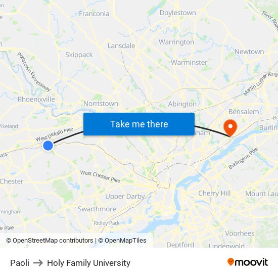 Paoli to Holy Family University map