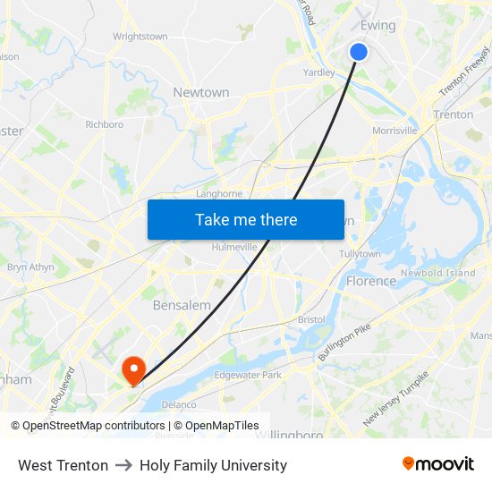 West Trenton to Holy Family University map