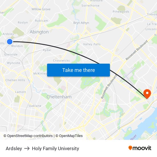 Ardsley to Holy Family University map