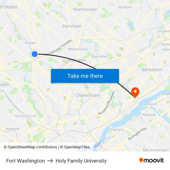 Fort Washington to Holy Family University map