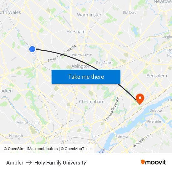 Ambler to Holy Family University map