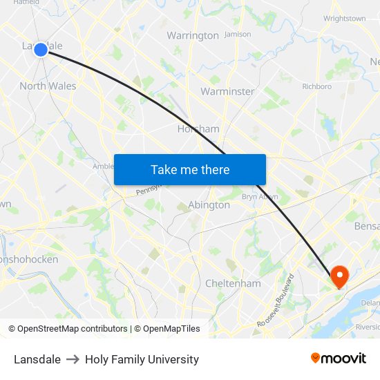 Lansdale to Holy Family University map