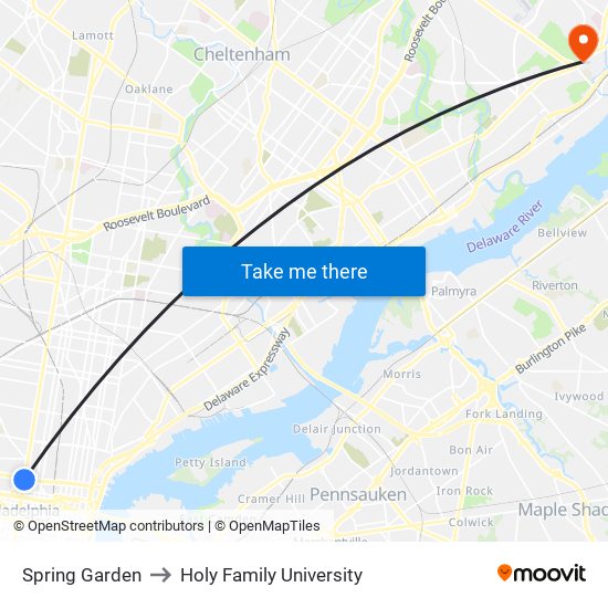 Spring Garden to Holy Family University map