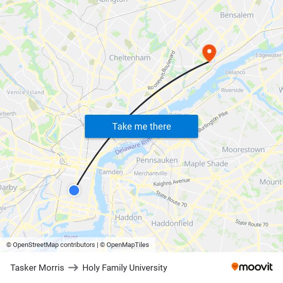 Tasker Morris to Holy Family University map