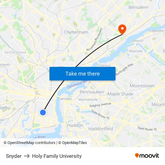Snyder to Holy Family University map