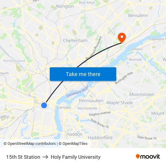 15th St Station to Holy Family University map