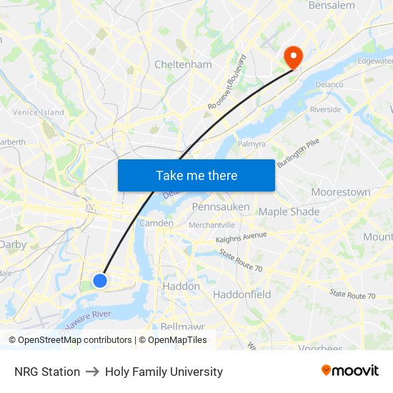 NRG Station to Holy Family University map