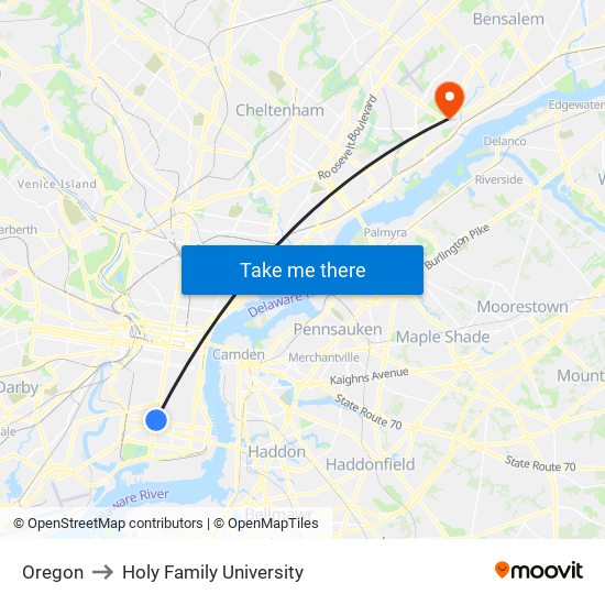 Oregon to Holy Family University map