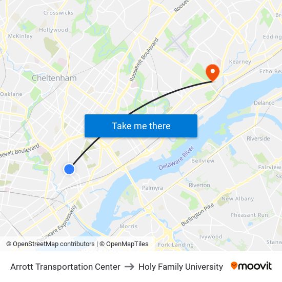 Arrott Transportation Center to Holy Family University map