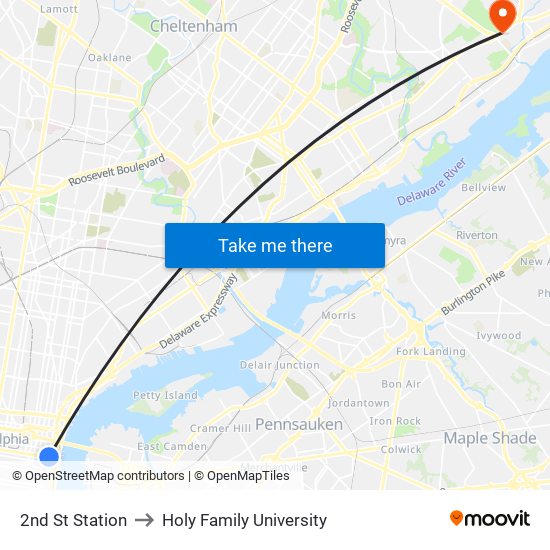 2nd St Station to Holy Family University map