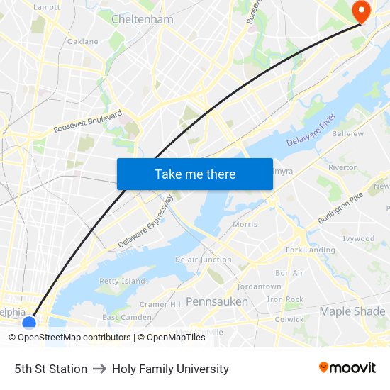 5th St Station to Holy Family University map