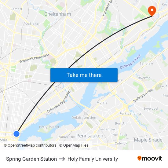 Spring Garden Station to Holy Family University map