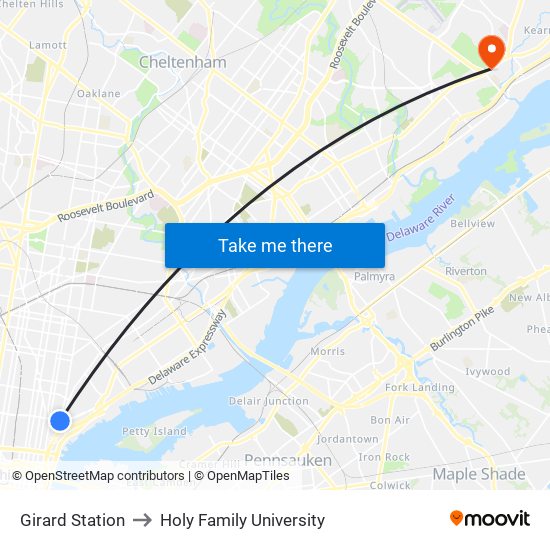 Girard Station to Holy Family University map